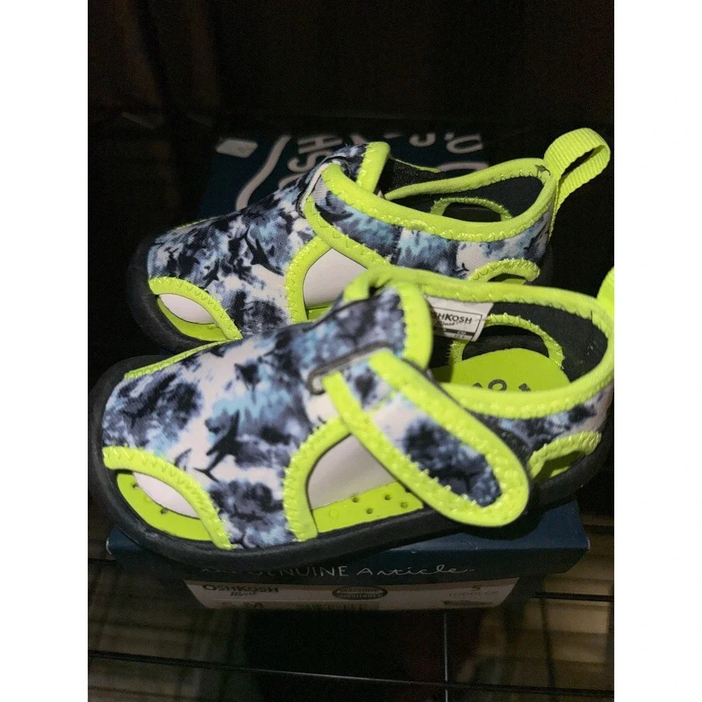 OshKosh Bgosh Toddler 5 M Aquatic Water Shoes Charcoal Neon Blue Tie Dye Sandal